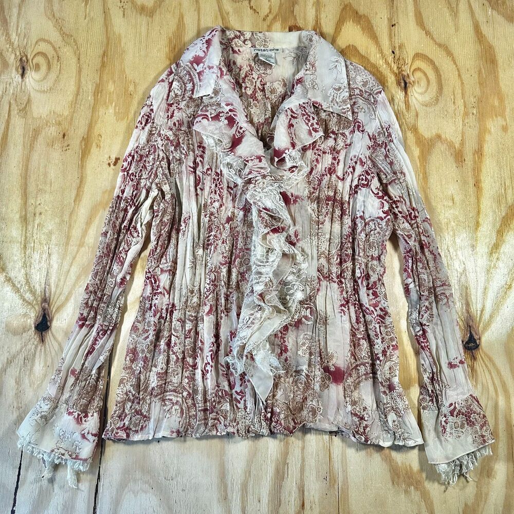 Notations Vintage Ruffle Lace Paisley Blouse - Size Large